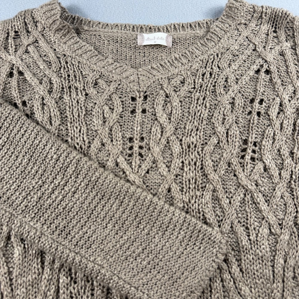 Altar'd State Womens Taupe Cable Knit Frayed Hem V-Neck Sweater AW163412 M